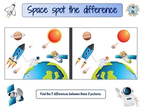 Space Spot The Difference Free Printable Game Treasure Hunt 4 Kids