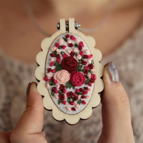Embroidered Necklace Mini Hoop Necklace Embroidery Jewelry Floral
