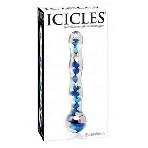 Icicles No 8 Hand Blown Glass Massager Clear Winside Blue Swirls