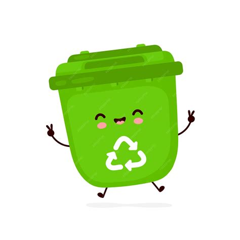 Premium Vector Cute Happy Smiling Trash Bin Cartoon Character