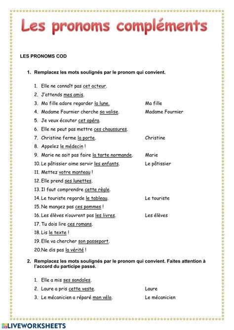 Les Pronoms Cod Ficha Interactiva Clases De Franc S Cuadernos