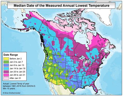 The Median Date In The Us And Canada For The Low Point Of Winter Temperature Historical Maps
