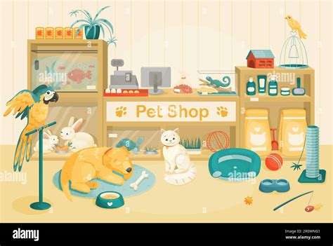 Pet Shop Indoors Pet Store Interior Vector Cartoon Illustration Stock