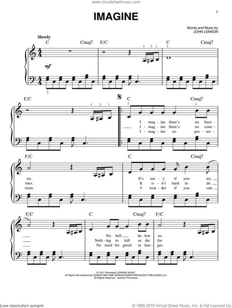 Traditional british and irish music for piano. Lennon - Imagine sheet music (easy version 2) for piano solo