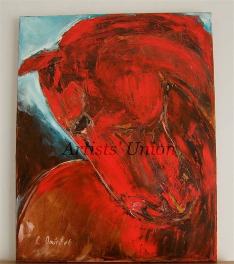 Red Horse Original Oil Painting Impasto Expressionist Art Animal Fine