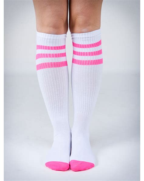 Buy Pink And White Knee High Socks In Stock
