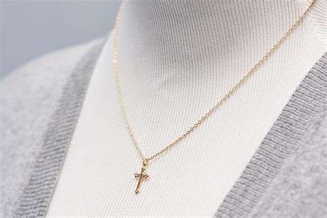Gold Cross Necklace Gold Filled Chain Simple Cross Pendant Etsy