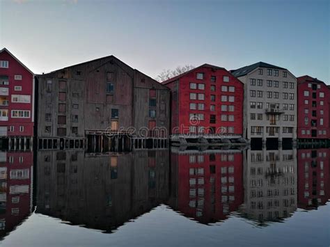 Colorful Old Houses At The Nidelva River Embankment In Trondheim