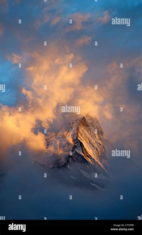 Dramatic Sunset Over Famous Mountain Matterhorn Peak Cervino On The