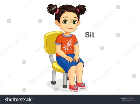 Cute Girl Sitting On Chair Vector Illustration Royalty Free Stock