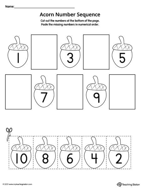 Sequencing Numbers 1-10 Worksheets