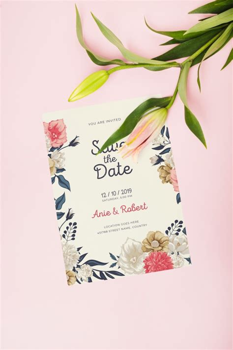All you need to do is so here we come up again with this minimal modern free wedding invitation templates. Floral wedding invitation mockup | Free PSD File