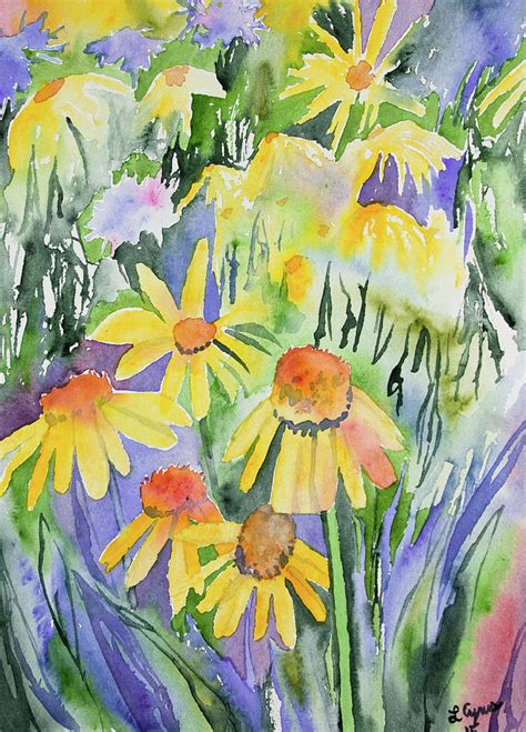 Watercolor Yellow Rocky Mountain Wildflowers Painting By Cascade