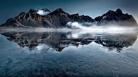 Vestrahorn Wallpaper 4k Iceland Frozen Lake Mountain Peak Mist