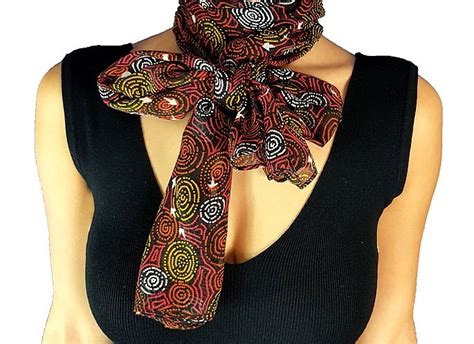 Balarinji Aboriginal Art Polyester Chiffon Scarf Emu Tracks