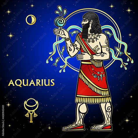 Cartoon Color Illustration Zodiac Sign Aquarius Character Of Sumerian