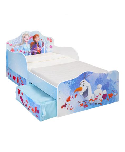 Measuring 57 in length and 42 in. Disney Frozen 2 Toddler Bed with Sprung Mattress and Storage