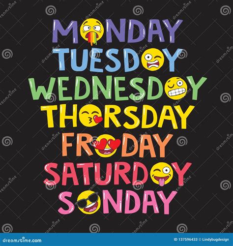 Days Of The Week Text With Emoji Faces Royalty Free Stock Photography