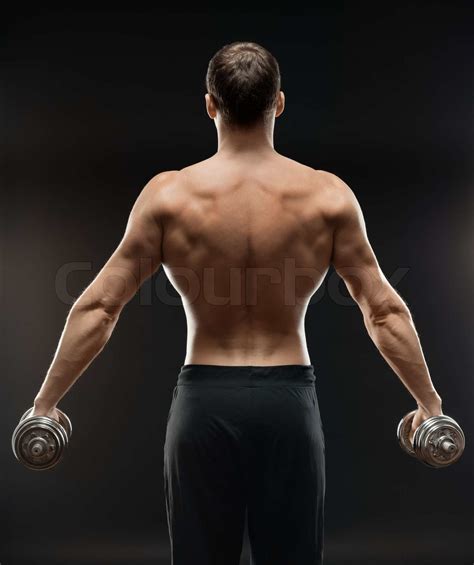 Bodybuilder Does Exercise With Dumbbells Stock Image Colourbox