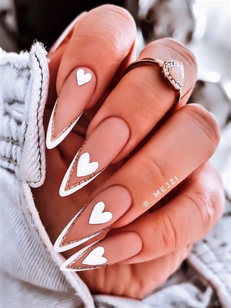 Stunning Double V French Tip Nails With Hearts Trendy Nail Art