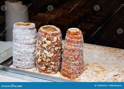 Trdelnik Traditional Czech Pastry Dessert Prague Czech Republicrolled And Grilled Pasteries