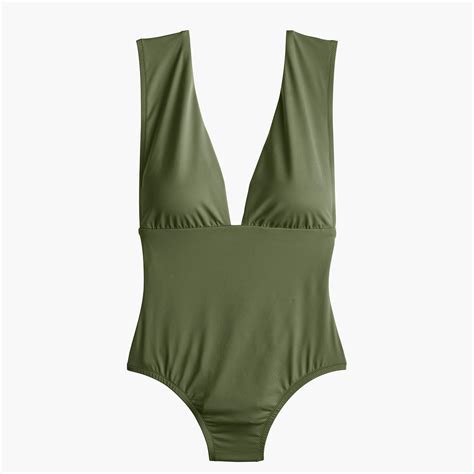 Jcrew Synthetic Plunge V Neck One Piece Swimsuit In Green Lyst