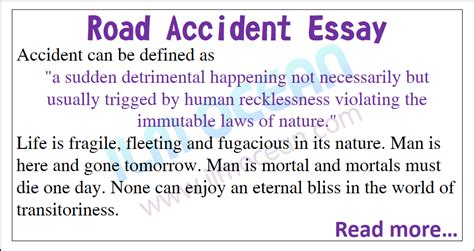 A Terrible Accident Essay A Road Accident Essay With Quotations For Class Pdf Traffic