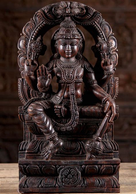 Sold Wood Seated Vishnu With Club Beneath Arch 18 95w18c Hindu Gods And Buddha Statues