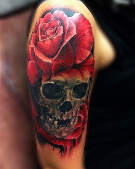 Blue rose tattoo design on ankle. Skull and Roses Tattoos Designs, Ideas and Meaning ...