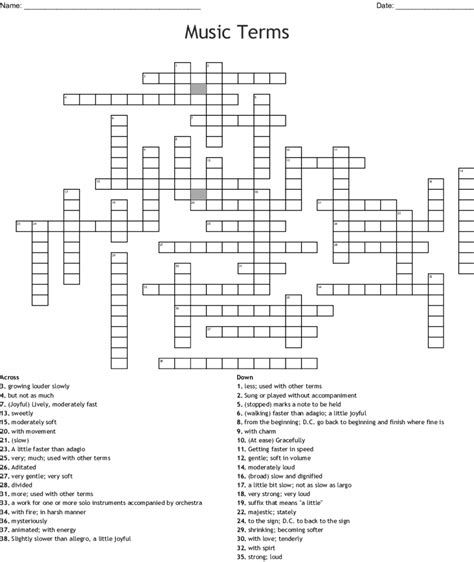 Elementary Music Crossword Puzzle Halloween Crossword Printable