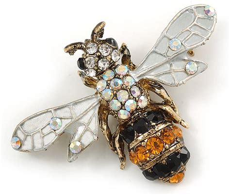 Avalaya Vintage Inspired Crystal Bee Broochpendant In Antique Gold