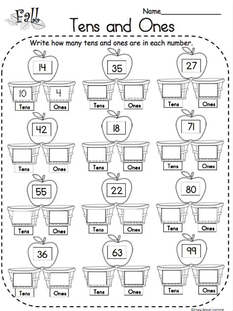 Place Values Tens And Ones Math Worksheet Fall Or Apple Math Theme