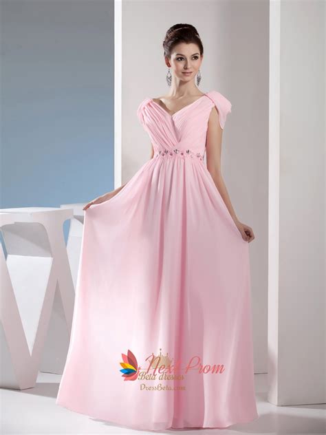 Buy Chiffon Baby Pink Long Formal Gown In Stock