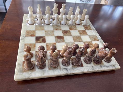Vintage Alabaster Chess Set Hand Carved In Italy From Estate Etsy