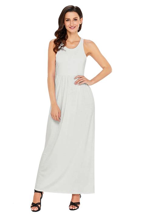 White Racerback Pockets Maxi Dress With In 2021 Maxi Dress Racerback Maxi Dress Maxi Jersey