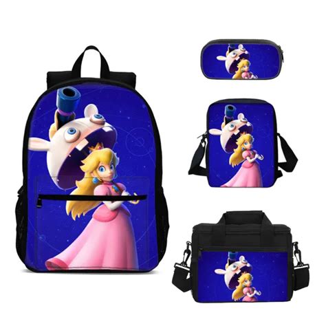 Super Mario Princess Peach Backpack Set Lunch Box Crossbody Bag Pencil