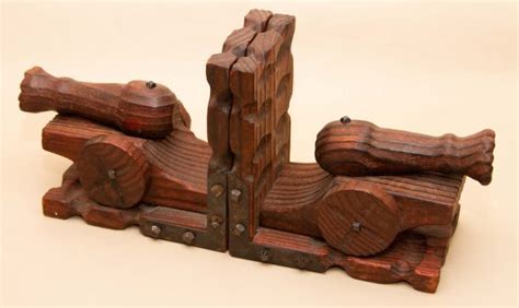 Medieval Style Vintage Cannon Wooden Bookends Mediaeval Armory Castle