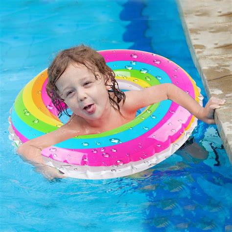 coogam rainbow swim ring whirl tube color pool float inflatable rubber inner tubes water donut