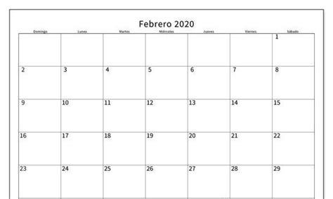 Plantilla Imprimible Gratuita Del Calendario Febrero De 2020