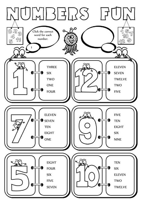 Number names worksheets writing numbers in words. Numbers fun (1-12) - Interactive worksheet