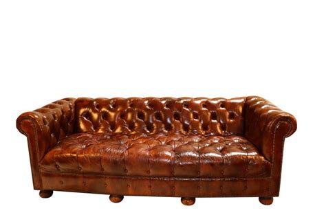 Vintage Chesterfield Style Brown Leather Button Tufted Sofa Mary Kay