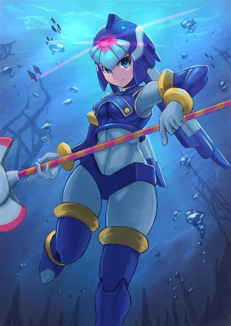 safebooru 1girl blue eyes breasts bubble glaive glowing helmet highres leviathan rockman