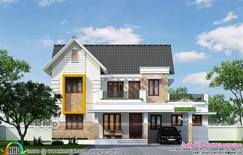 2410 Square Feet 4 Bedroom Sloping Roof House Kerala Home Design And