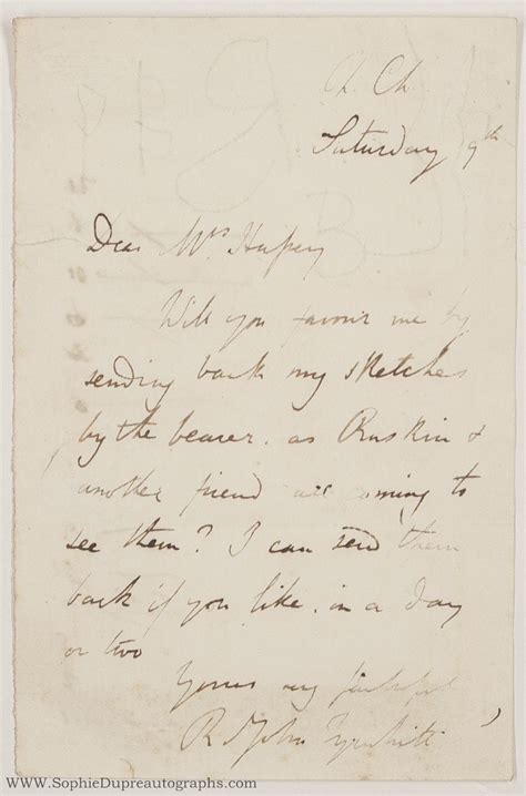 Autograph Letter Signed To Mrs Hussey Rev Richard St John 1827 1895 Writer On Art Friend