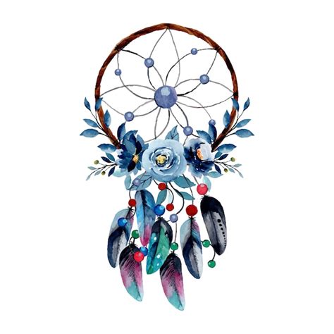 Premium Vector Watercolor Dream Catcher With Blue Flower And Feather
