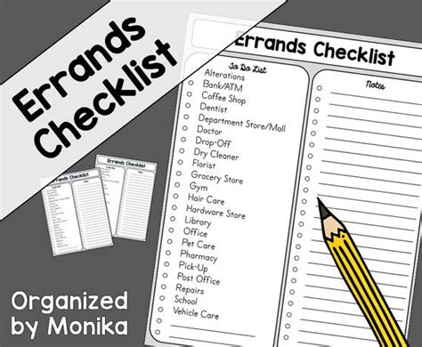 Errands Checklist Printable Etsy Checklist Etsy Printables List