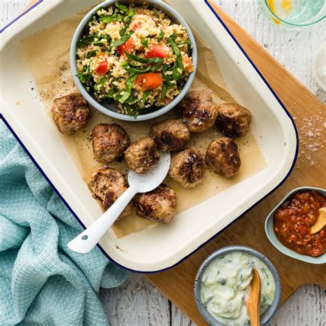 Moroccan beef skewers with yogurt and couscous. Moroccan Beef Meatballs with Kasundi Couscous - My Food Bag