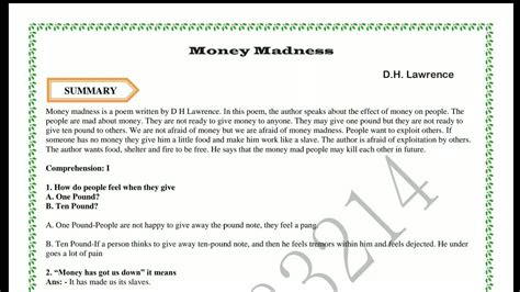 Money Madness English Notes1st Puc 5th Lesson English Notes Youtube