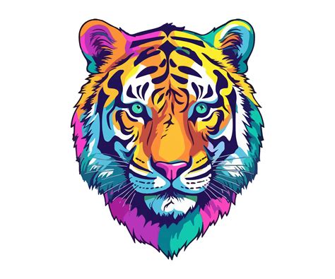 Colorful Tiger Head Logo Tiger Face Sticker Pastel Cute Colors Ai