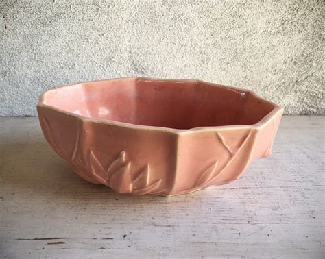 1940s Nelson Mccoy Pottery Pink Lily Bud Console Bowl Collectible Art